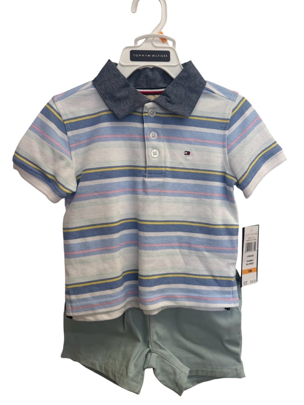 Tommy Hilfiger Striped Polo with Denim Collar - Blue/Pink/Yellow